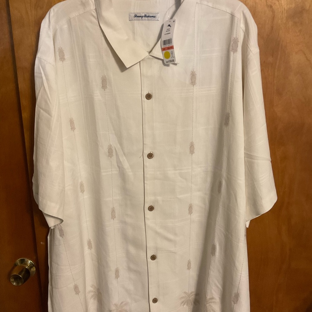 Tommy Bahama Cream Short Sleeve Shirt with Brown Accents